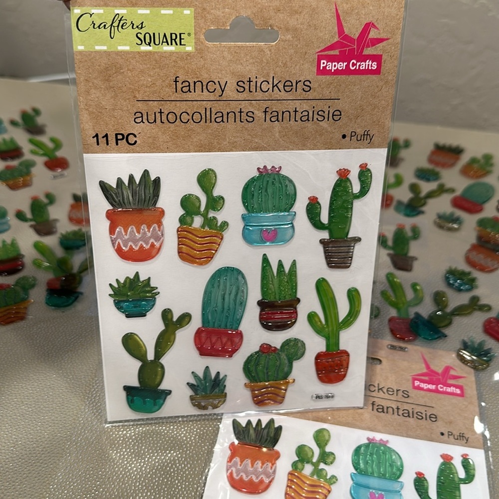 Crafters Square Puffy Stickers  Cactus Theme. 101 pieces 11pc - 11 sheets